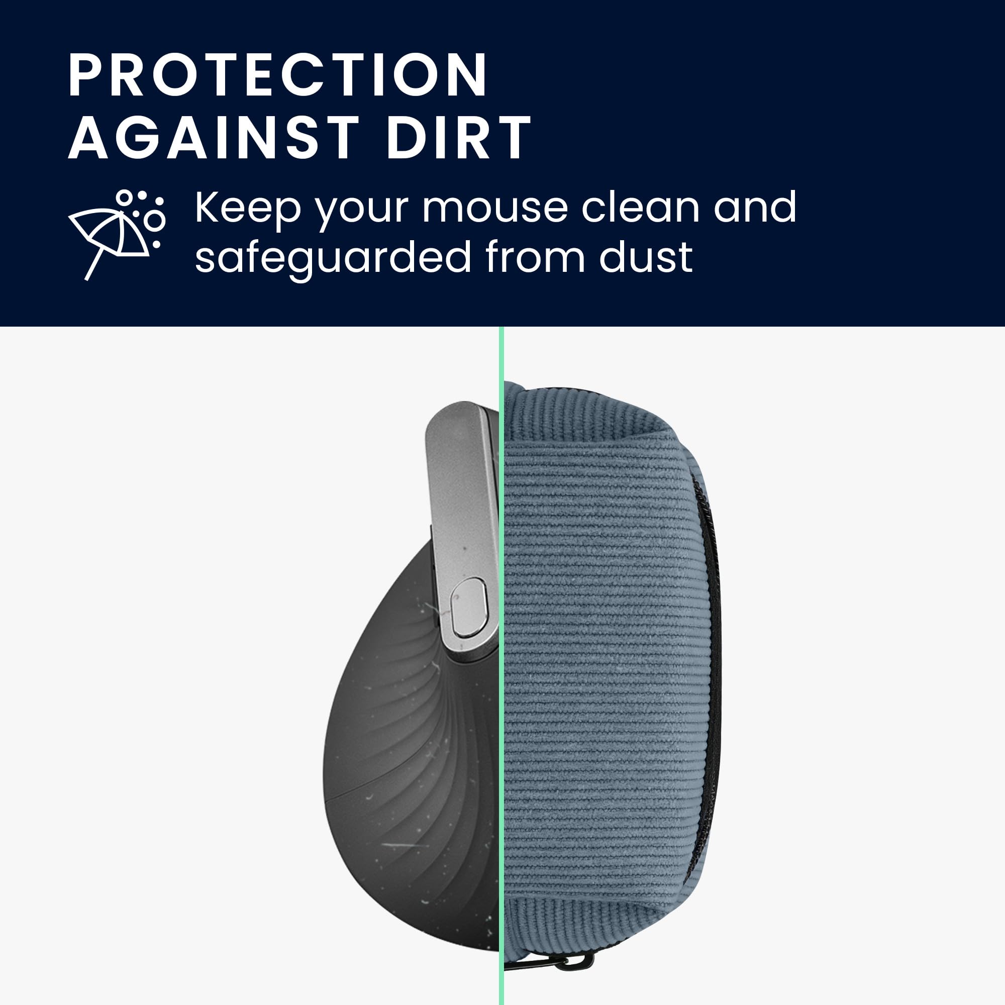 kwmobile Custodia Mouse Wireless per Logitech Lift/MX Vertical/Anker Vertical - Cover Mouse Wireless Gaming con Cerniera - Astuccio in Velluto a Coste e Neoprene - blu vintage