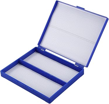 2 Pack Microscope Slide Boxs, 100-Slot Slide-Top Storage Box, Plastic Rectangle Slide Microscope Storage Box