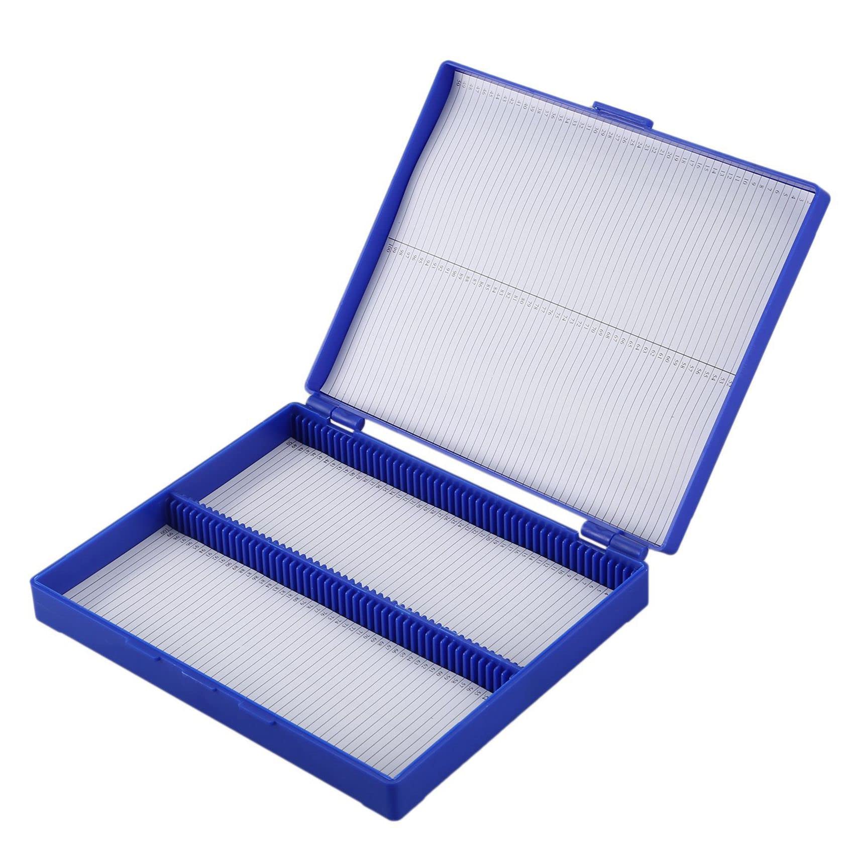2 cajas de microscopio de plástico azul real con capacidad para 100 microscopios