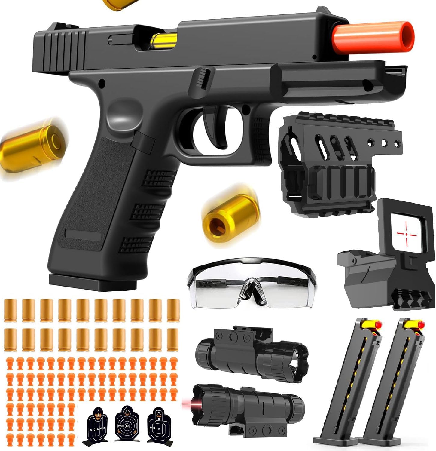 MoonmenDress-Up Accessories Glock Soft Bullet Toy Gun - with Magazine and Bullets silencer, Children's Gift, Shooting Games Education Gun Toy for 14+ Kids Boys (Automatic Black1)