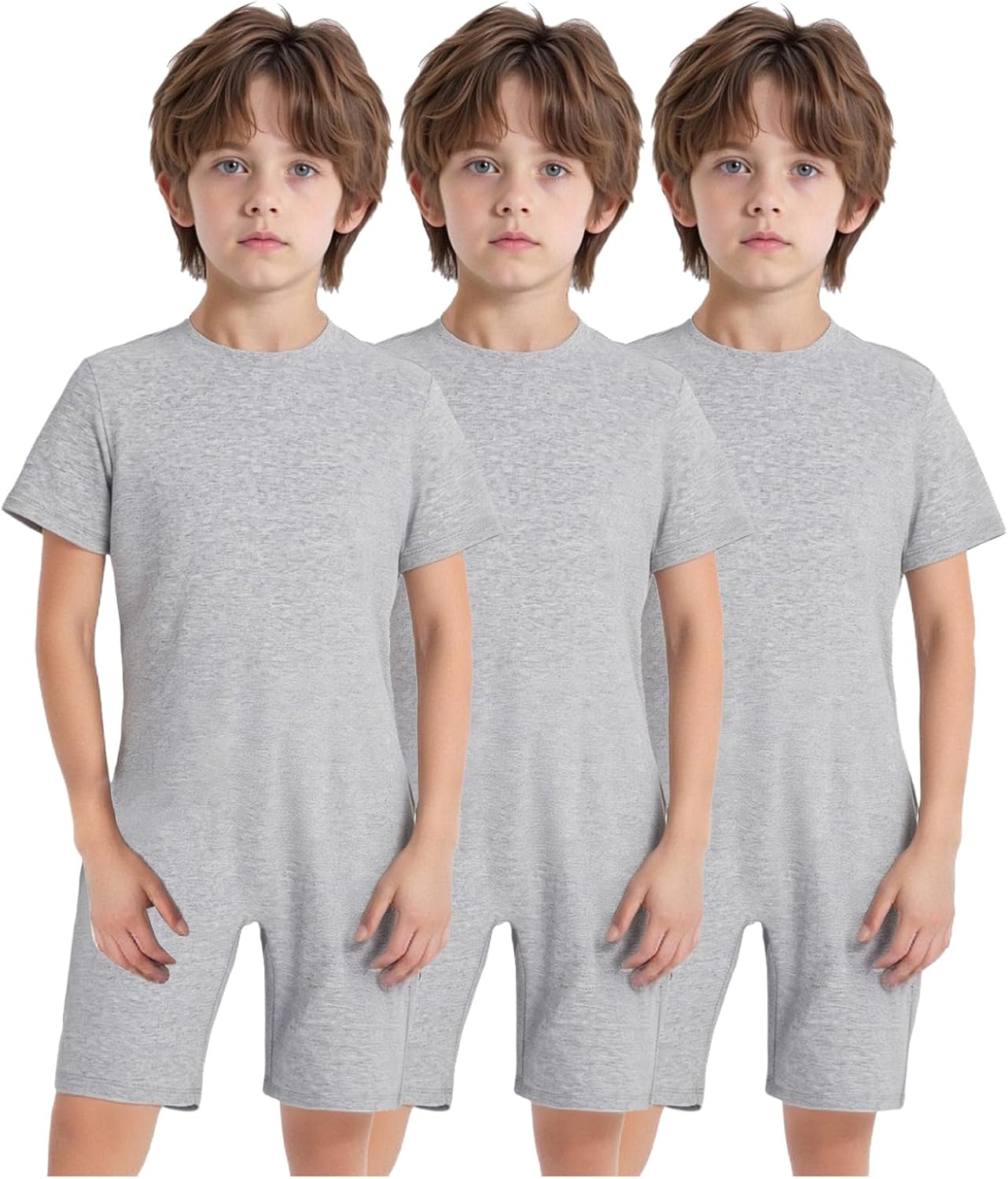 Kids Boys Girls 3Pcs Wide Leg Short Rompers Special Needs Adaptive Clothing Playwear Zipper Jumpsuit Grey 12 Years