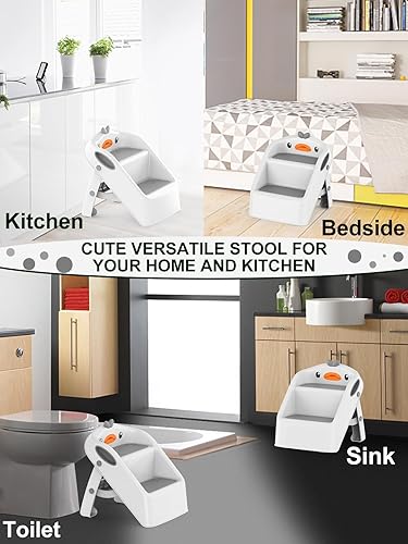 Miniatura 5 de Taburete de baño para niños pequeños color gris y blanco  Taburete plegable de 2 escalones para niños de 1 a 4 años  Ayudante de cocina infantil de
