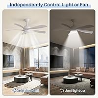 Vista 4 de Sofucor Ventilador de techo inteligente de 52", ventiladores de techo blancos para interiores/exteriores con luces y control remoto, funciona