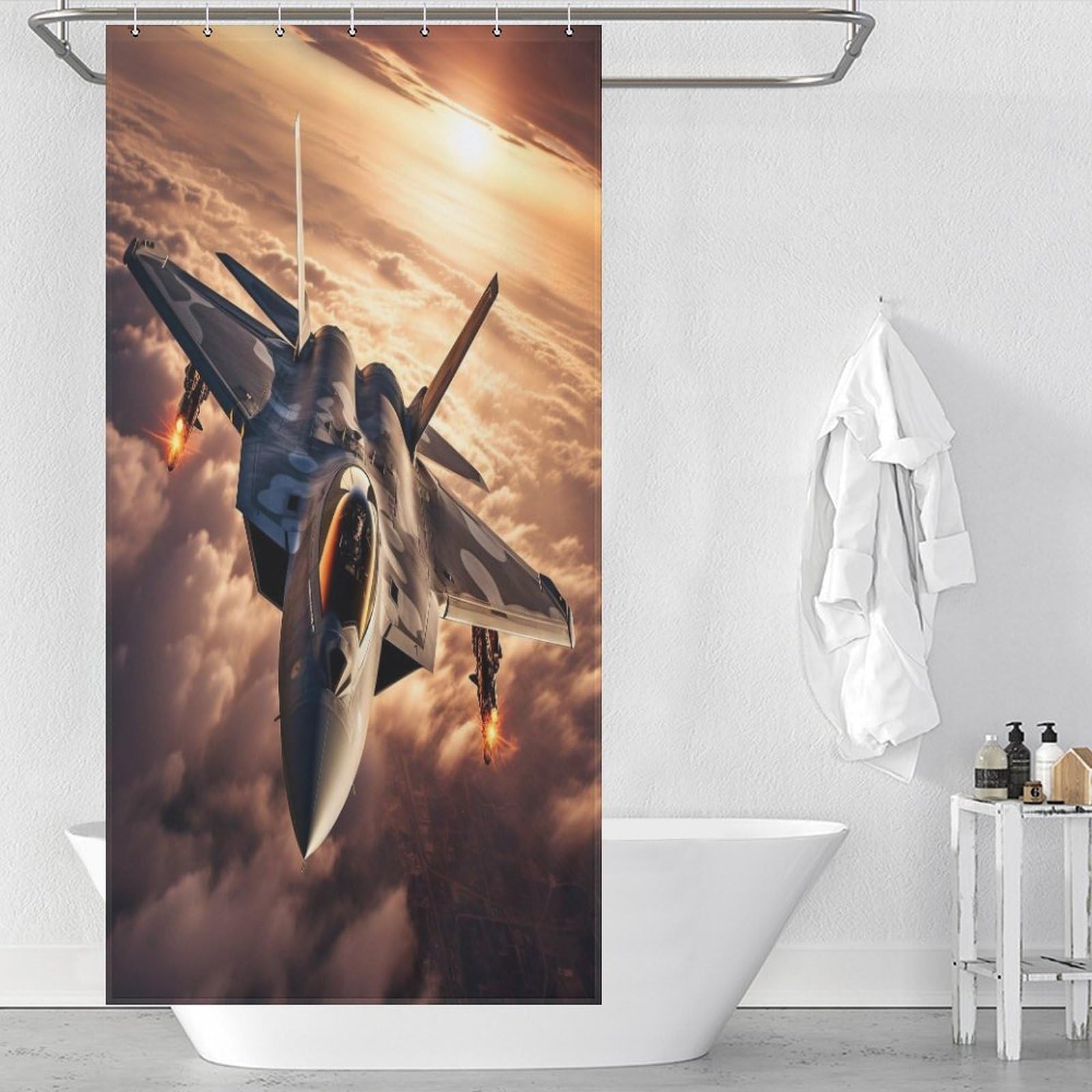 Rideau de douche avion de chasse lavable et imperméable, rideau de bain tissu 92x183cm