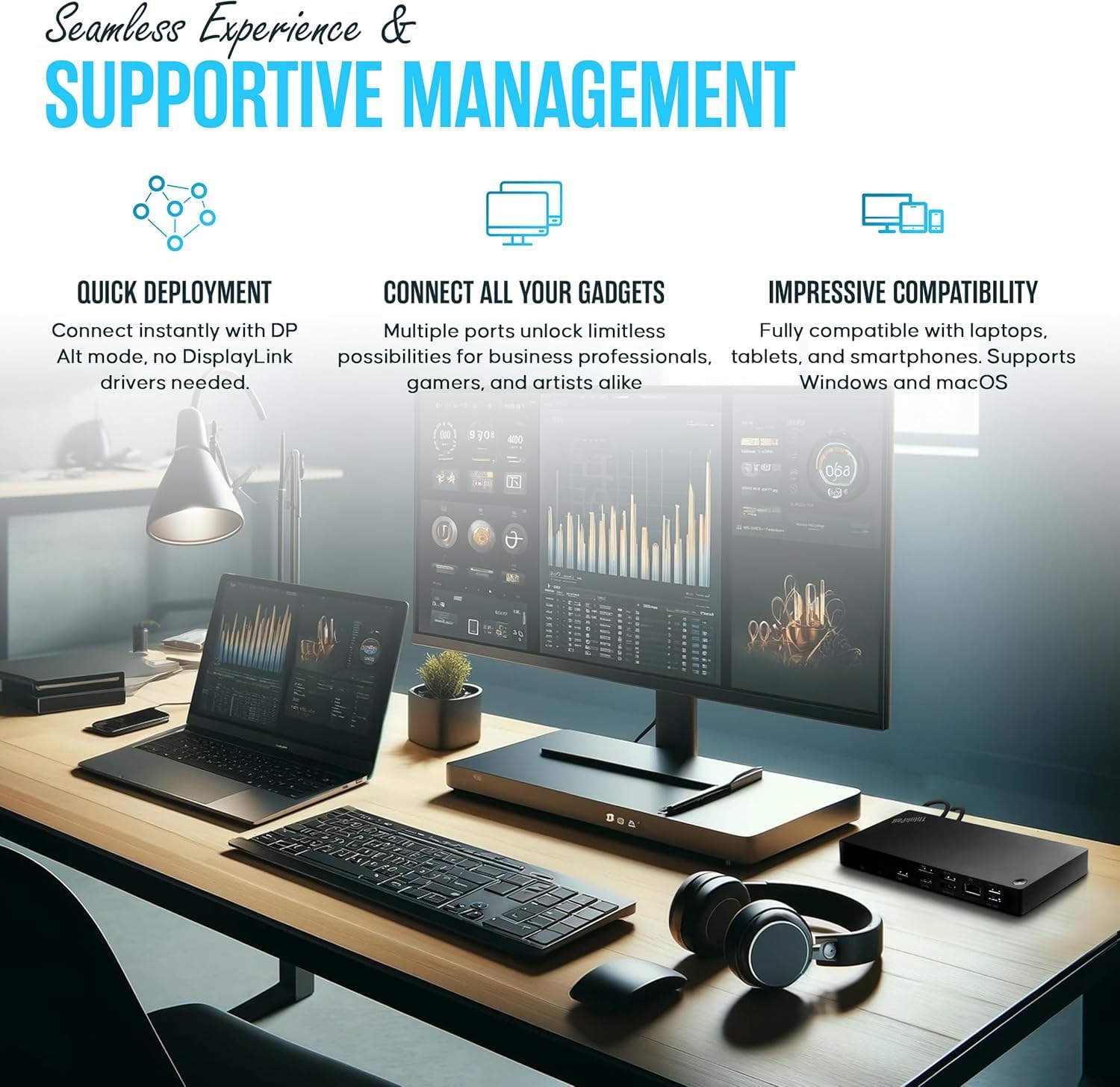 40AY0090US Lenovo Thinkpad Docking Station Dual Monitor - Supports 4K Display, Thinkpad Dock with 90W, HDMI, DP, USB C Cables - Lenovo Docking Station