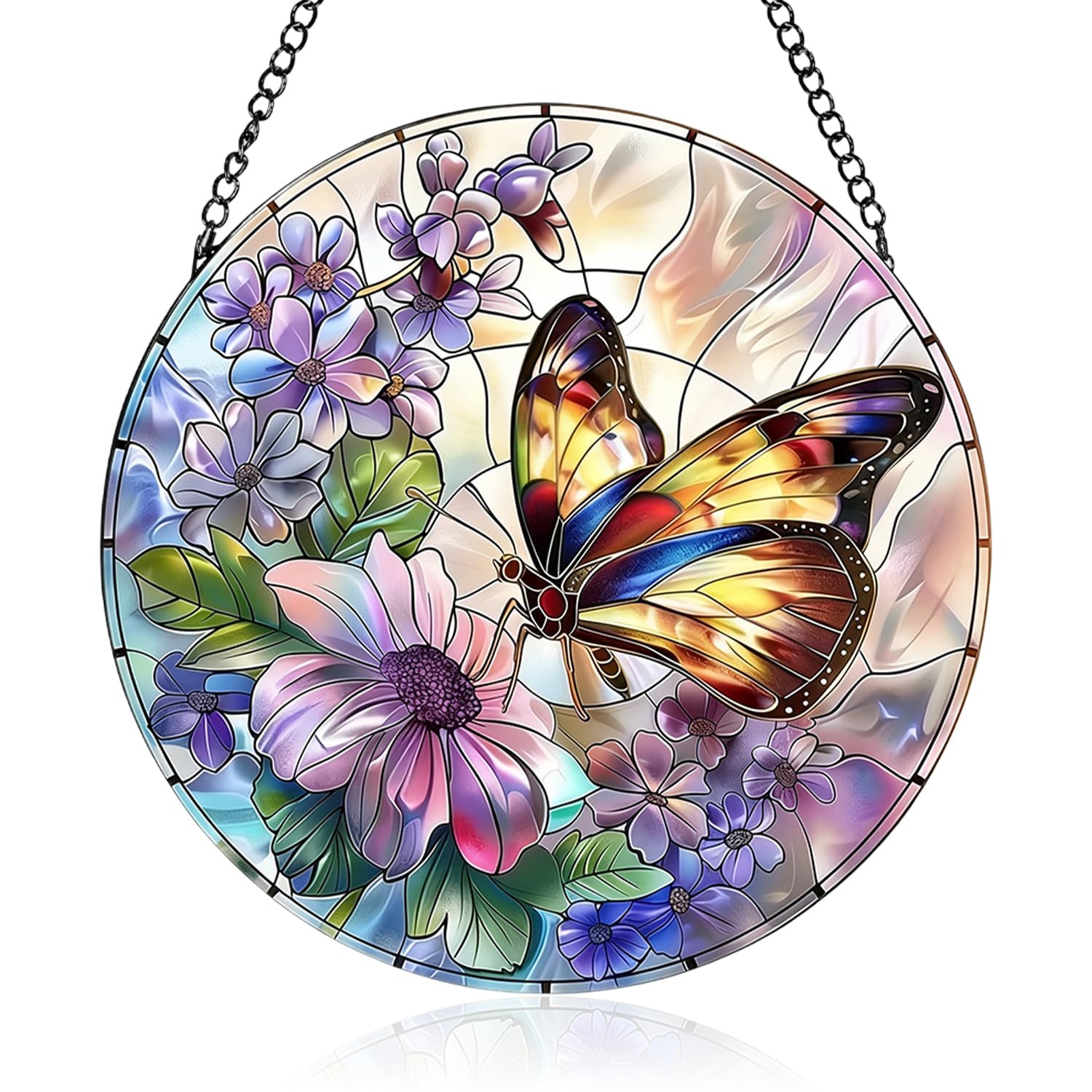 Buntglas Sonnenfänger Fenster, Schmetterling Fensterschmuck Hängend, Glas Fensterdeko Hängend, Suncatcher für Wohnzimmer, Balkon Deko, Gartendeko, Gartendeko für Draußen Wetterfest, 20x20cm