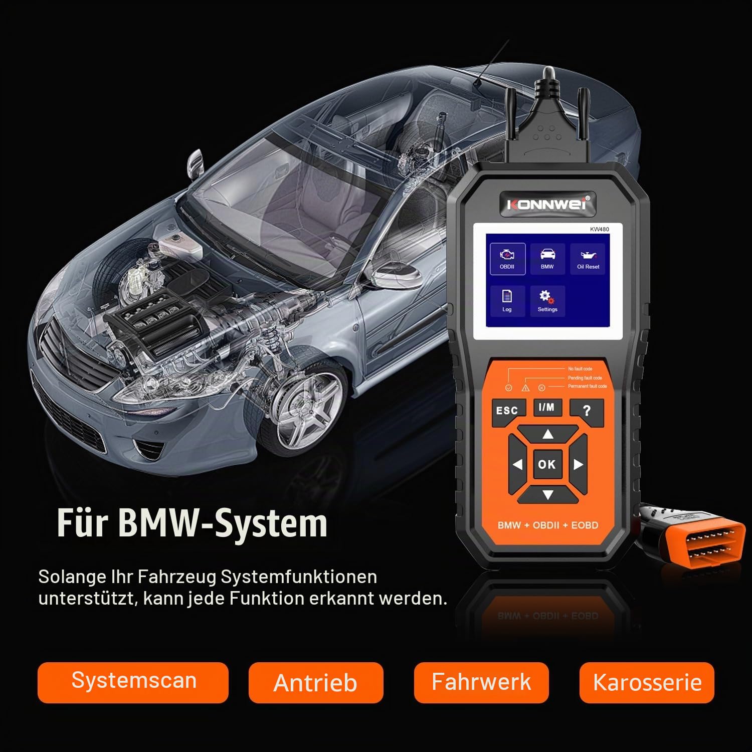 KONNWEI KW480 OBD2 Diagnosegerät für Auto, Fehlerauslesegerät mit Echtzeitdaten & Vollständigen OBDII-Funktionen,OBD KFZ Diagnose für BMW und Alle Fahrzeuge ab 2002,Unterstützt OBD2/EOBD