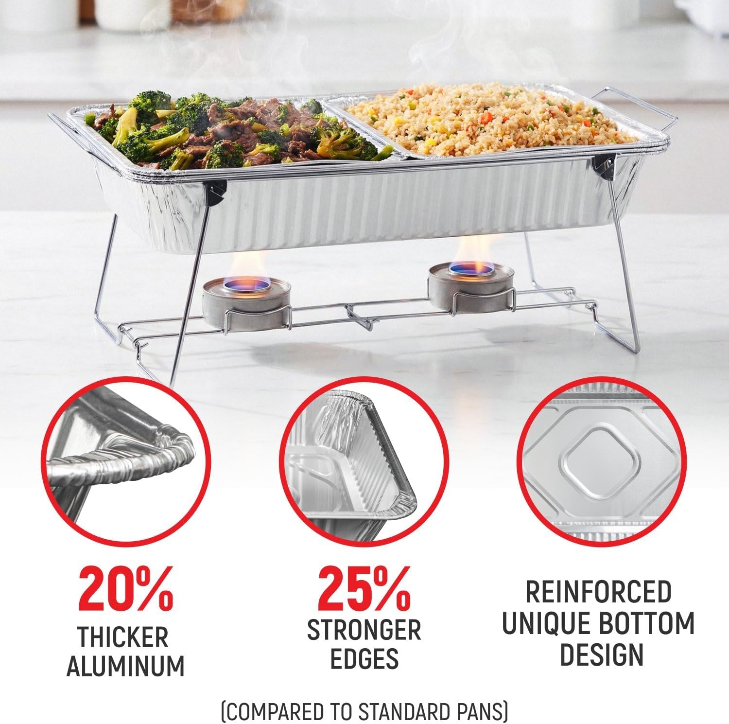 USA-Made Aluminum Foil Pans - Set of 25 Full Size 21" x 13" and 50 Half Size 9" x 13" Disposable Aluminum Trays for Chafing Racks - Great for Cooking, Heating, Food Storing