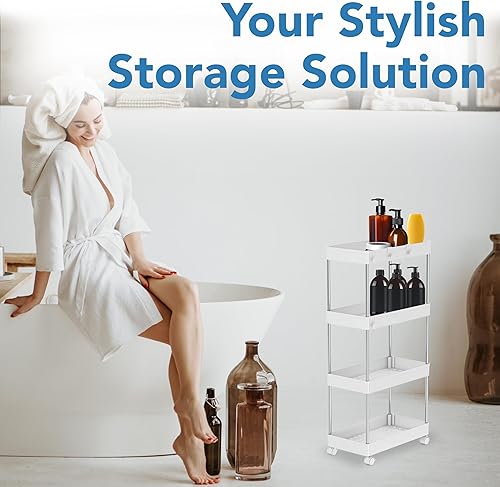 Miniatura 7 de Minmallfe - Carrito rodante de 4 niveles con ruedas, carrito de almacenamiento rodante como carrito de aperitivos, carrito de utilidad, estante de