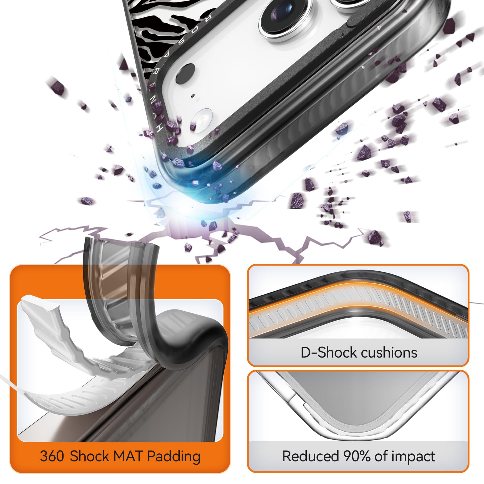 Rosarnnah Bonita funda para iPhone Pro, compatible con Magsafe, duradera, a prueba de golpes, caída de 6.5 pies, divertido diseño de cebra negra para iPhone Pro (6.3 pulgadas), color negro