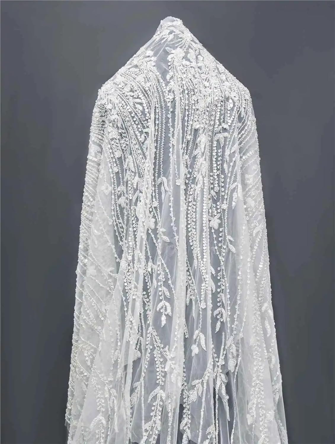Luxury Elegant Bridal Veil with Appliqué & Sequins, 1-Layer Tulle Veil with Cut Edge, Customized Length Wedding