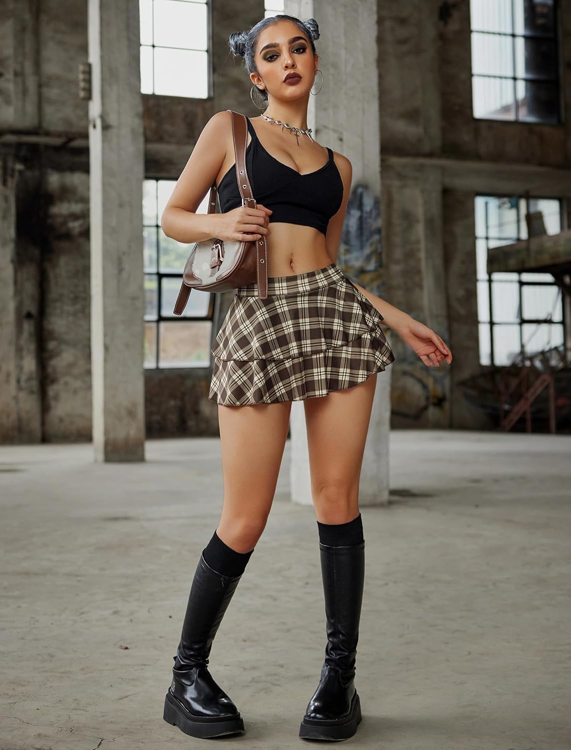 Avidlove Womens Pleated Mini Skirt Solid Ruffle Lingerie Skirts Layered Y2K Plaid Outfit for Schoolgirl Role Play XS-4XL - Image 5