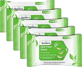Refreshing Wet Wipes Enriched with Natural Aloe Vera Essence & Mint, Pack of 5 (100 Wipes) Cleansing & Daily Hygiene | Soft Refreshing Face Wipes with Aloe Vera & Mint | Skin-Friendly Instant Wipes for Travel & Gym |