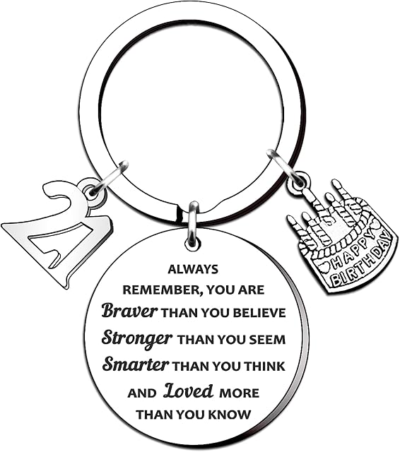 TTOVEN 21st Birthday Gifts Birthday Keyring for Girls Boys Women Men Gifts Inspirational Keyring Gifts for Daughter Son Granddaughter Grandson Christmas Gifts-Always Remember You are Braver(21st)