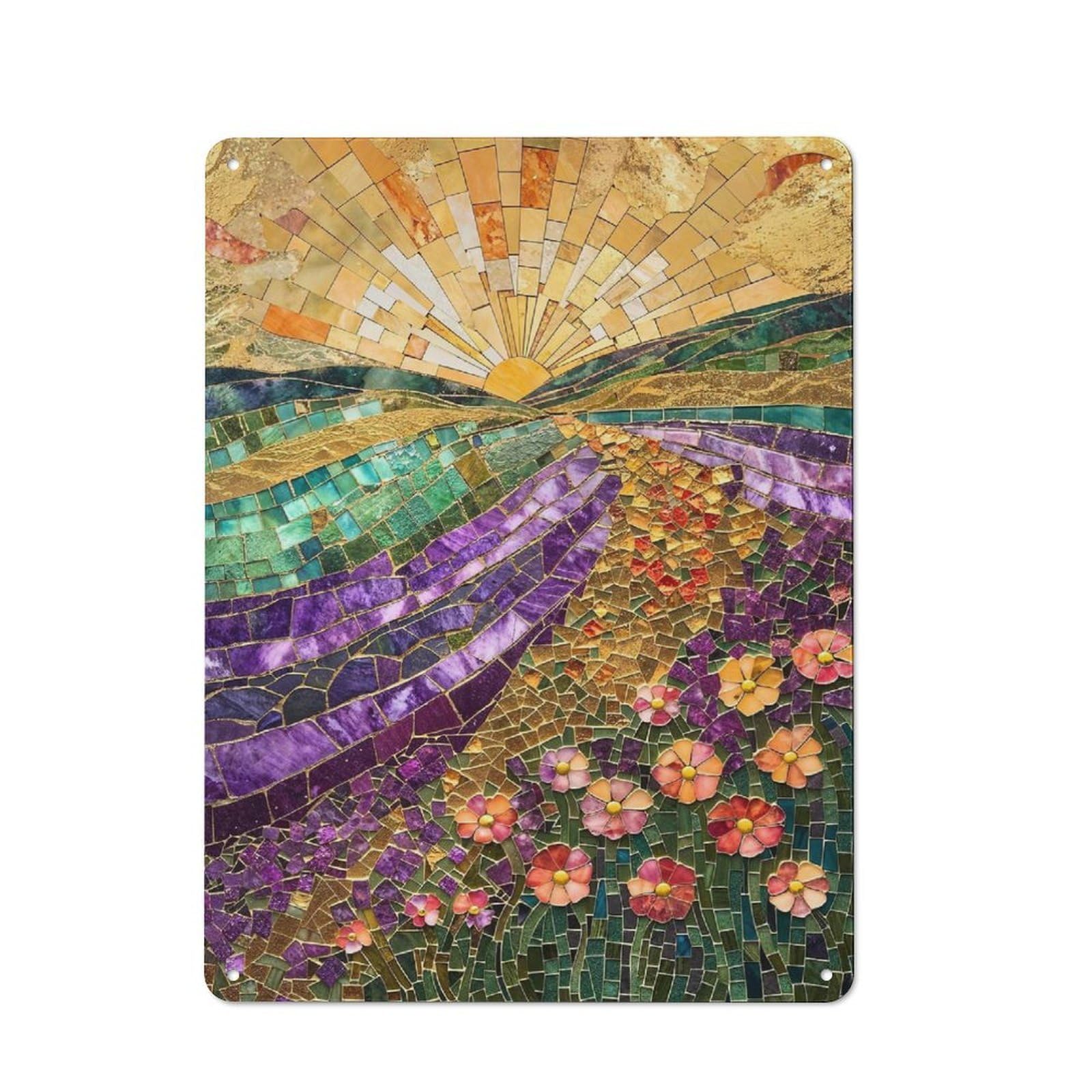 Junmoney Blooming Sunrise Mosaic For Garage Or Workshop, Rustic Metal Plaque 40X30cm, Suited To Wall Displays In Garages And Tool Rooms