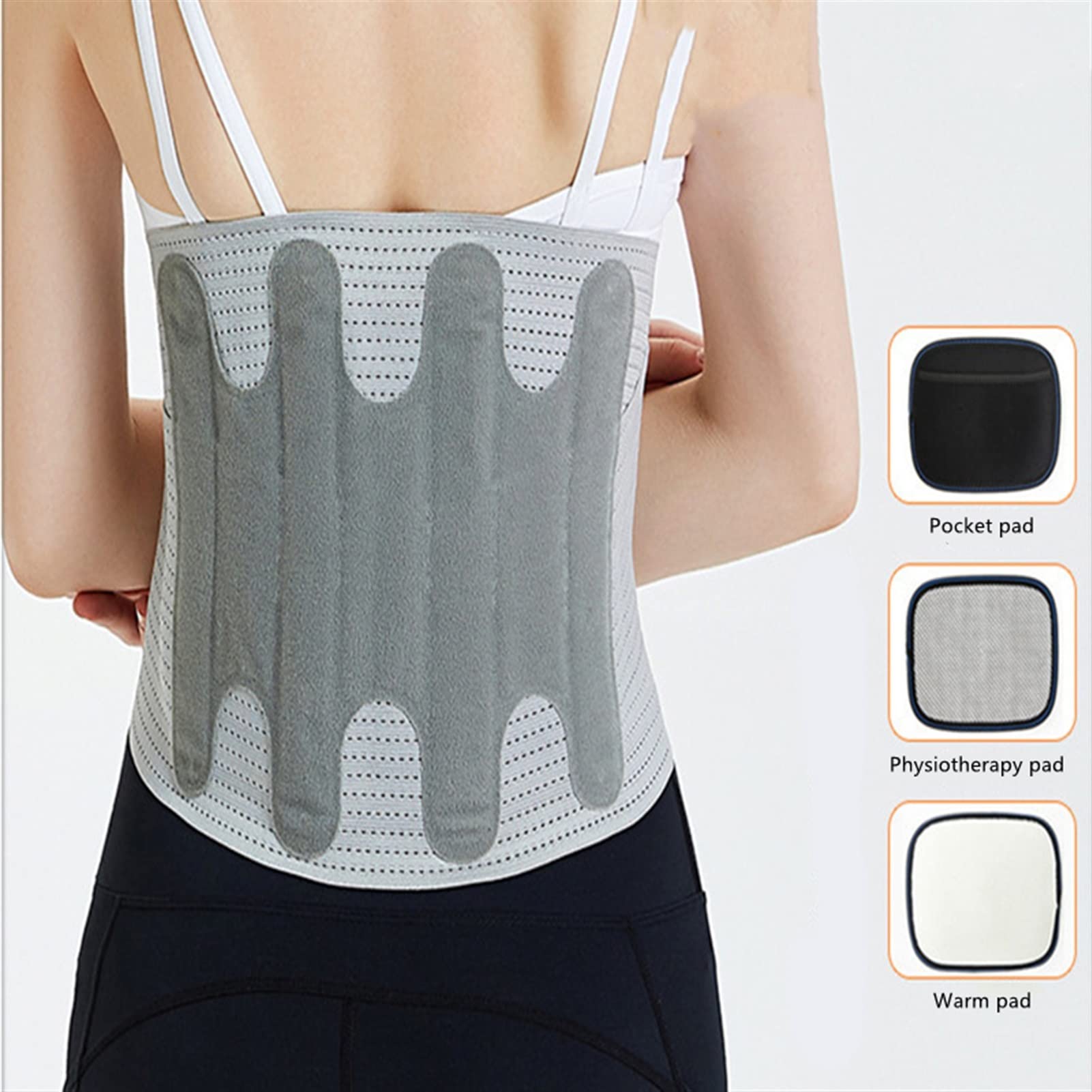 Faja Lumbar Transpirable Cinturón De Sujeción Lumbar Ajustable con 3 Almohadillas De Masaje Extraíbles para El Dolor De Espalda Hernia De Disco Alivio De La Ciática