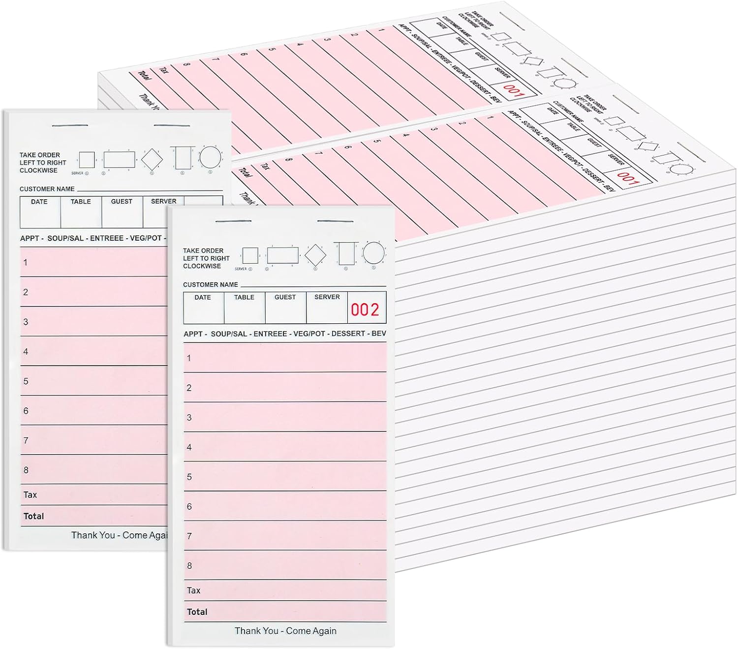 30 Pack Server Note Pads, Pink Guest Checks Books for Servers, Server Pads, Total 1500 Sheets Server Paper, Waitress Notepads for Restaurants