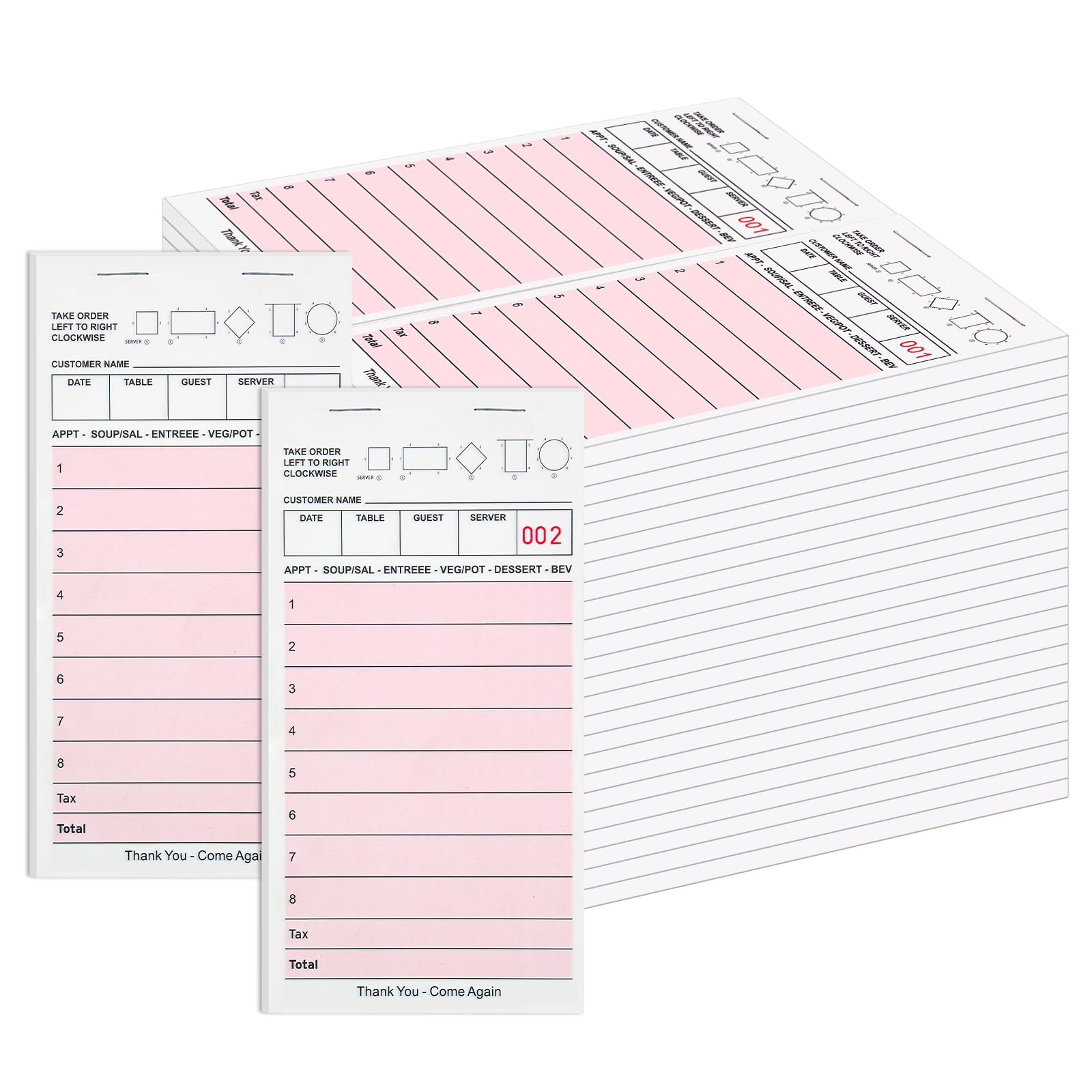 Carnets de notes roses pour serveurs avec papier de serveur détachable de 3000 feuilles