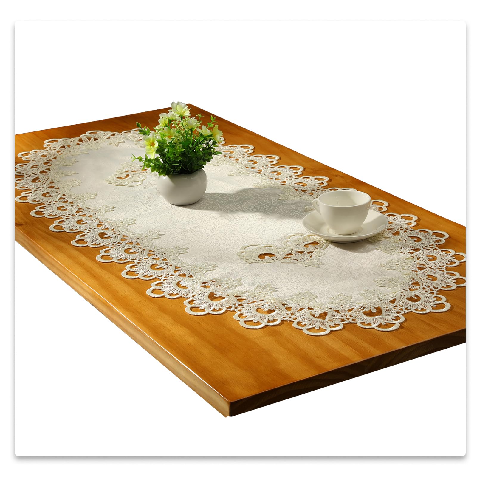 Nappe brodée dentelle ovale blanche pour protéger et embellir vos meubles
