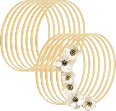 SHUESS 15PCS 12 Inch Wooden Bamboo Floral Hoops Wreath Rings, Large Wood Hoop for Crafts, Bamboo Wreath Macrame Hoop Rings for DIY Wedding Decor Dream Catcher