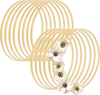 SHUESS 15PCS 12 Inch Wooden Bamboo Floral Hoops Wreath Rings, Large Wood Hoop for Crafts, Bamboo Wreath Macrame Hoop Rings for DIY Wedding Decor Dream Catcher
