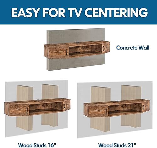 Miniatura 19 de FITUEYES Soporte flotante para TV montado en la pared, estante de TV con puerta, consola multimedia de madera, centro de entretenimiento debajo de