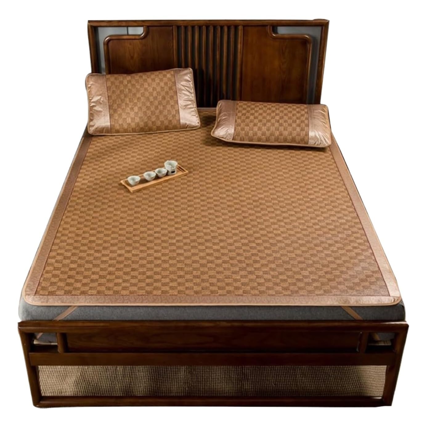 JYBNBBE Mat for Bed Summer Sleeping Mat Rattan Foldable Cooling Pad For Bed With Pillowcas Summer (Bruin 1.5 * 2M/59 * 78in)