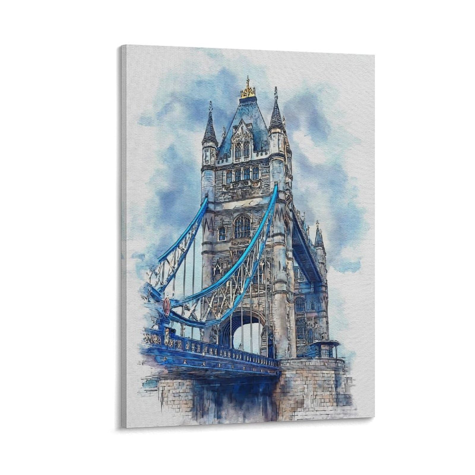 Lcynnh Frame-Style London Tower Bridge 20X30inch(50X75cm) Vintage Travel Poster Watercolor Canvas Art