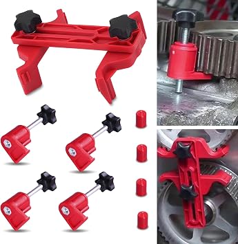 9 PCS Car Dual Cam Clamp Camshaft Kit, Car Anti Slip Dual Camshaft Clamp, Camshaft Engine Timing Sprocket Gear Locking Tool Kit, Universal for Car Accessories Tools Red