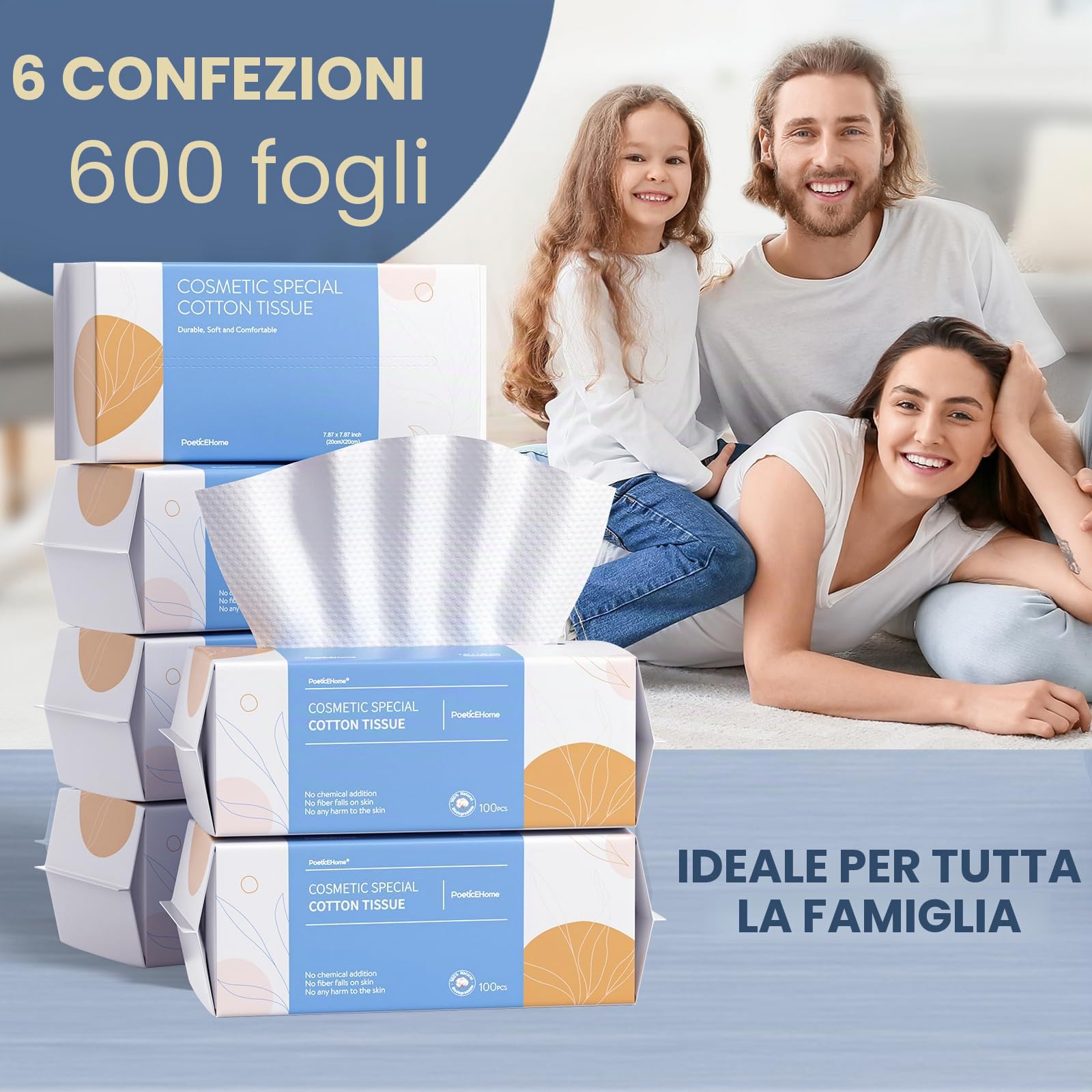 PoeticEHome Asciugamani Viso Monouso 600 Pezzi - Salviette Struccanti Ultra Morbide in Cotone Biodegradabile per Pelli Sensibili