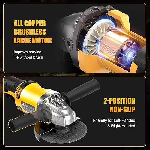 Vista 4 de Amoladora angular inalámbrica compatible con batería DEWALT de 20 V máximo, 4-12 pulgadas, motor sin escobillas de 11000 RPM para cortar, moler