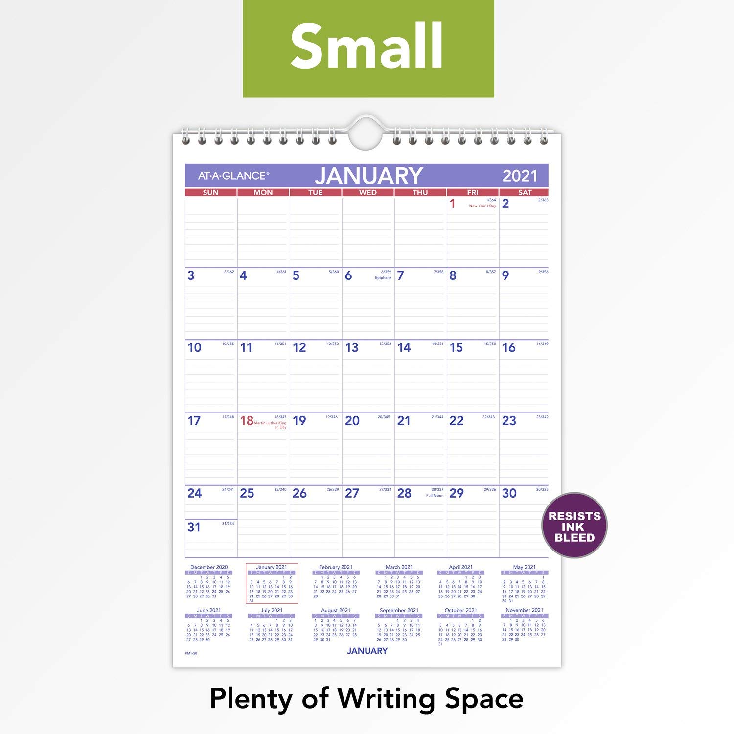 AT-A-GLANCE, Wandkalender 2021, 20,3 x 27,9 cm, Mini, Spiralbindung (PM12821)