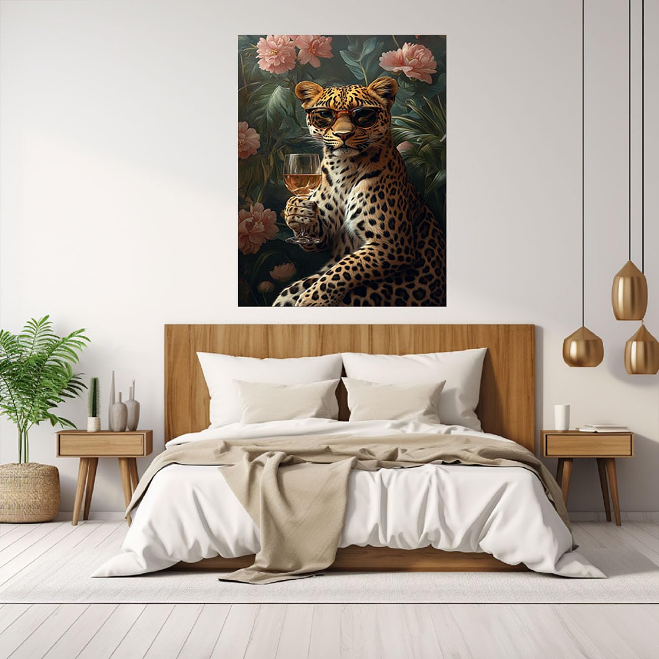 WIKEO Zwierzęta Plakat Dziecięcy Dekoracja Moda Casual Leopard Sypialnia Obraz Plakaty Dekoracje - Salon Ścienny Druk Na Płótnie(Brązowy-50x70cm Oprawione