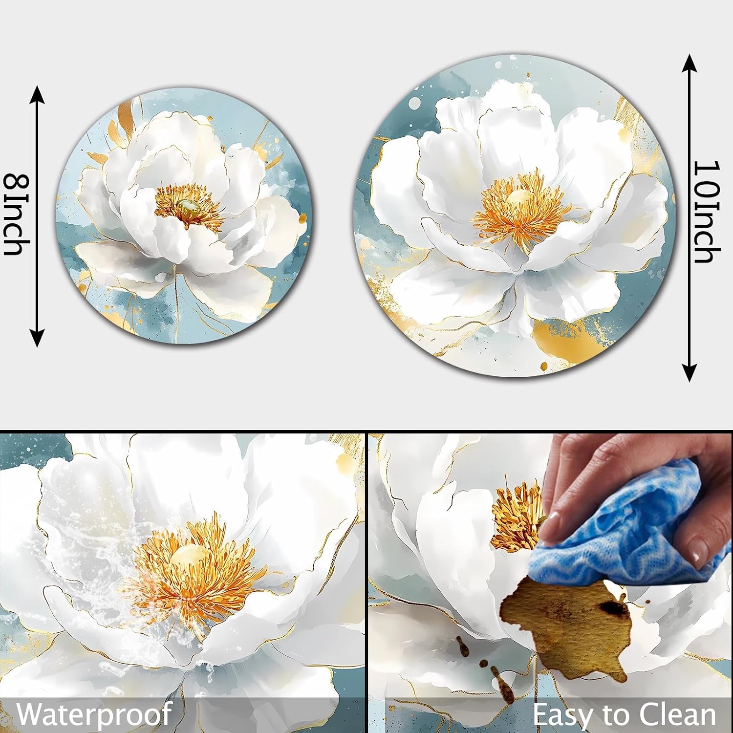 White Flower Stove Burner Covers, Gas Covers Set of 4, 8 & 10 In Top for Electric Metal Cover Rustic Style Cooktop Decorative, Kitchen Decor