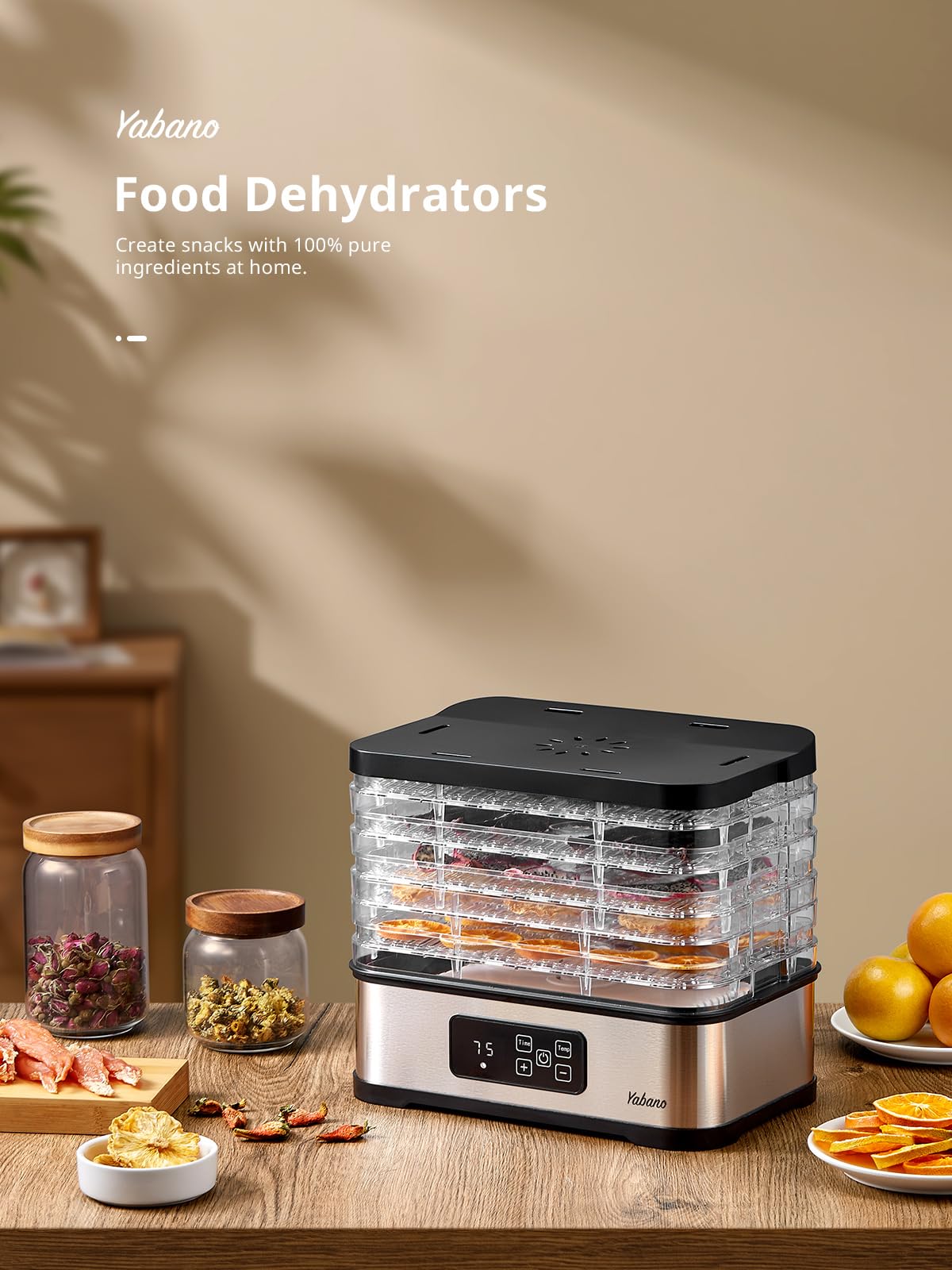 Essiccatore per alimenti con 5 vassoi, temperatura 35-70 °C e timer 72 ore, timer digitale, senza BPA, per snack sani, frutta, carne e cibo per animali domestici