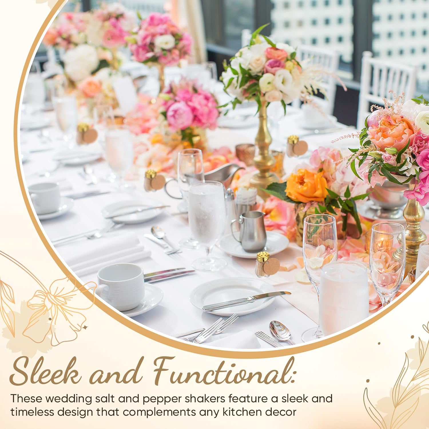 Uiifan 50 Set 0.5 oz Mini Salt and Pepper Shakers with Gold Tone Tops Clear Glass Spice Salt and Pepper Holders Bulk with 5 Plastic Funnels 50 Tags 50 Ropes for Wedding Party Kitchen (Cube Shape)