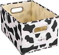 Vista 7 de ANMINY Contenedor de almacenamiento de tela con estampado de vaca de algodón y lino, plegable, caja de almacenamiento abierta con asas, tablero