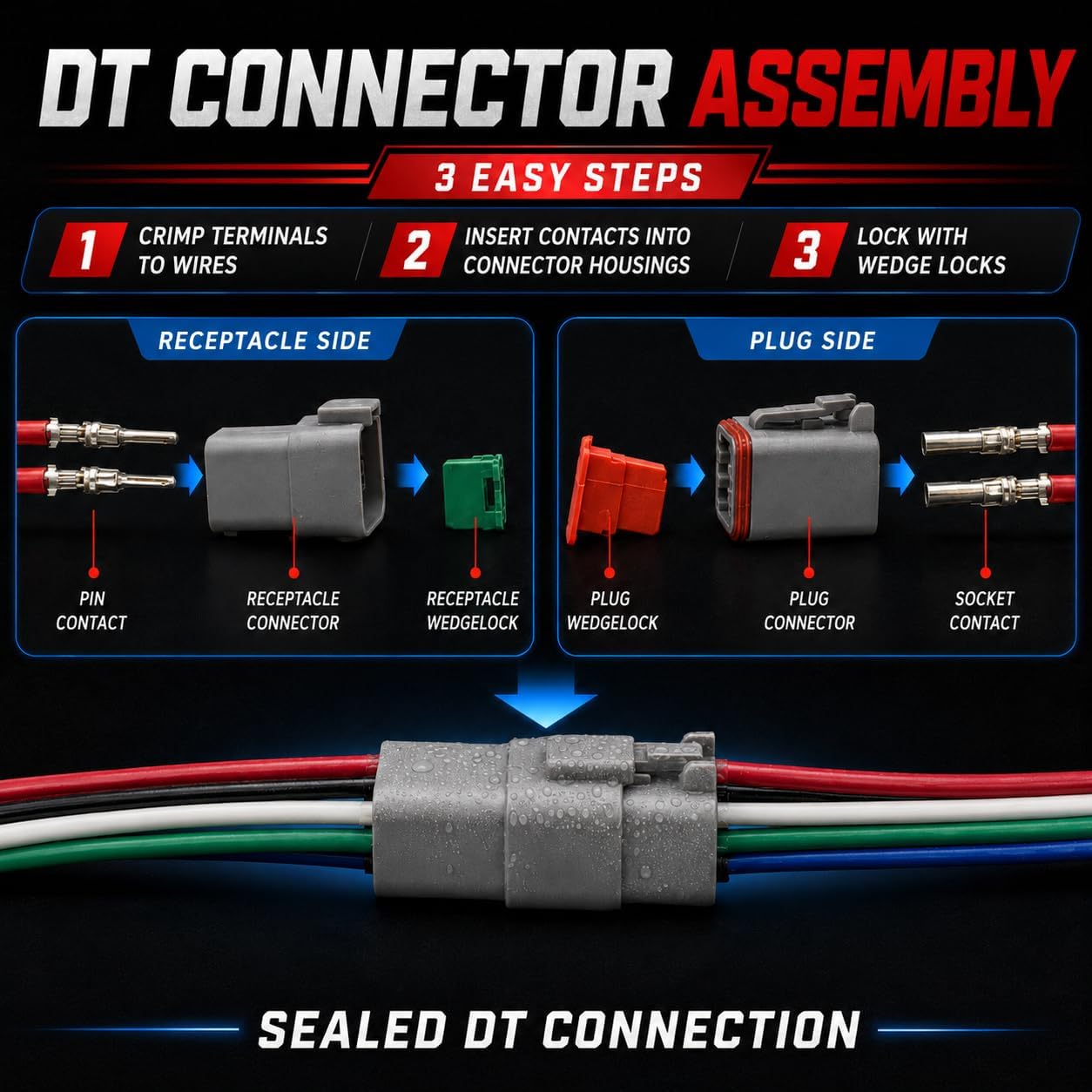 DT Connectors with Crimper & Removal Tool for Deutsch Connector Kit