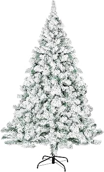 6FT Snow Flocked Artificial Christmas Tree with Solid Metal Legs, 1000 PVC Tips Branch Premium Xmas Pine for Outdoor and Indoor Holiday Decoration, 6White
