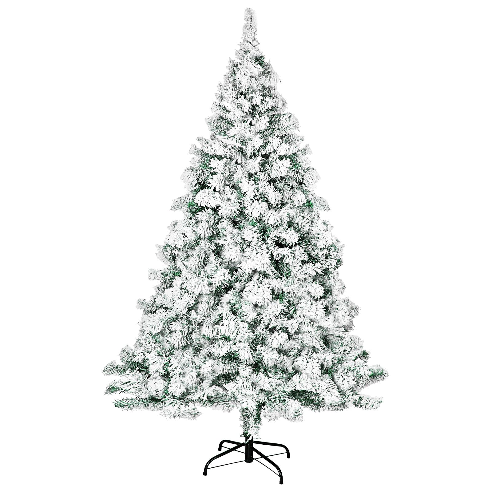 6ft Premium Hinged Artificial Holiday Christmas Tree for Home, Office, Party Decoration Snow Flocked Xmas Pine with 1,000 Branch Tips, Easy Assembly, Metal Hinges & Base (White)