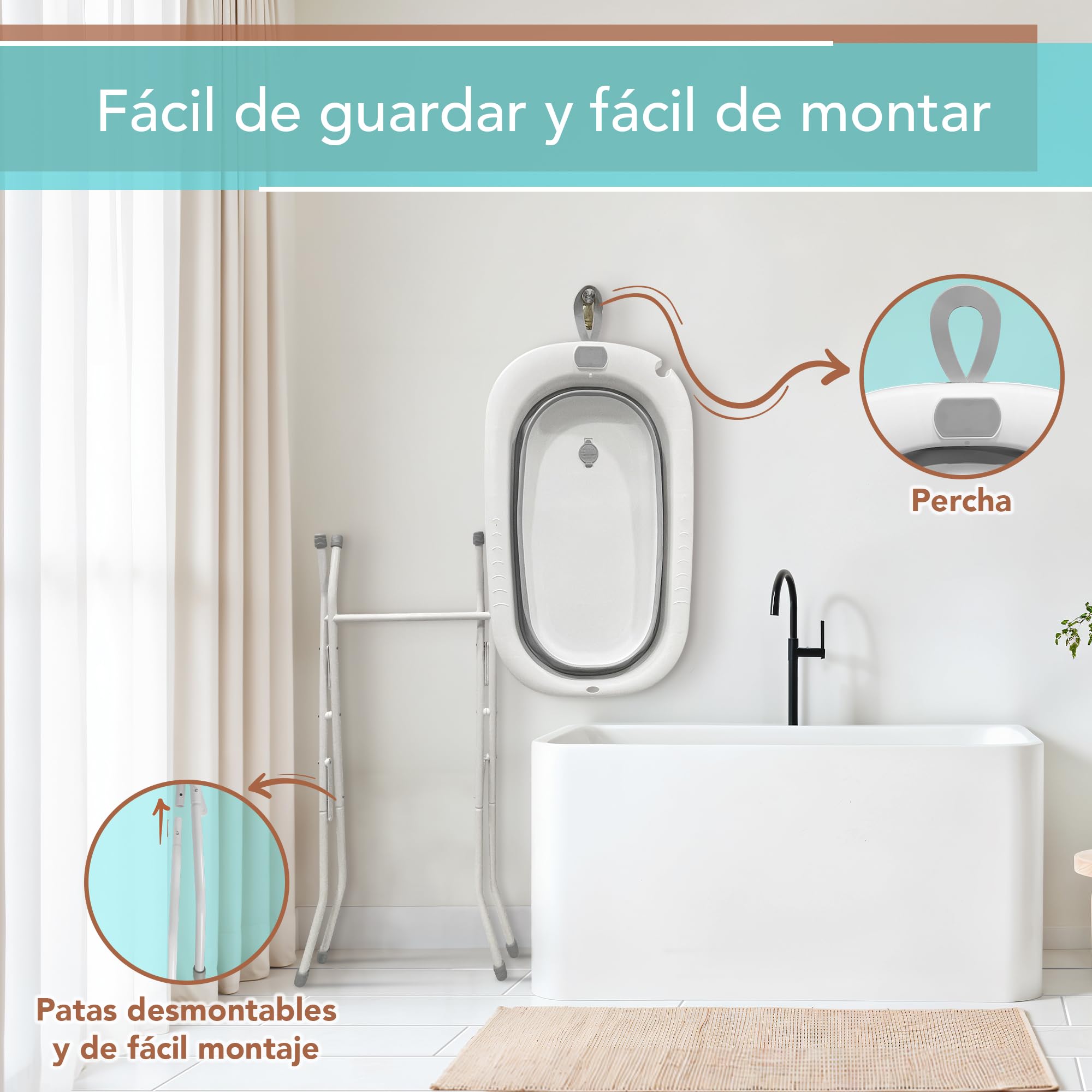 Bañera Bebe con Patas. Bañera Plegable Bebé con Silla Baño portatil Bañeras para Bebes Plegables con Soporte Metalico Antideslizante Tubo de Desagüe y Aclarador para Bebe