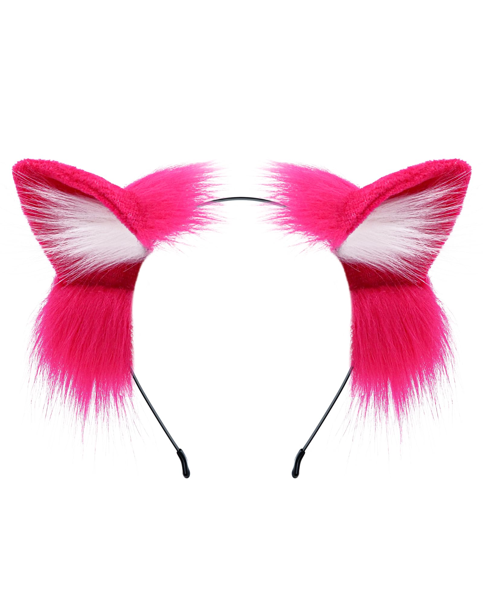 ZFKJERS Handmade Fur Fox Wolf Cat Ears Headwear Fancy Dress Cosplay Animal Furry Ears Head Accessories for Halloween (Rose Red)