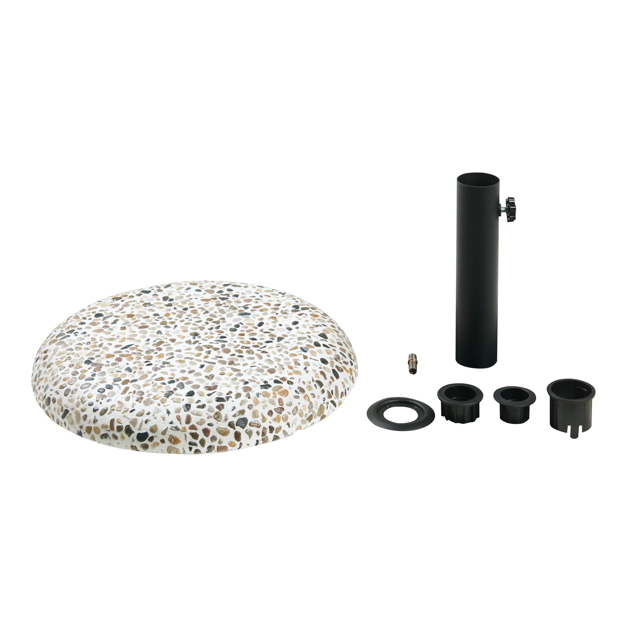 casa.pro Pied de Parasol Rond avec Adaptateurs 37 42 52 58 mm Fixation Facile Couche de Protection Résistant aux Intempéries Béton Fer Plastique 45 x 6 cm Aspect Pierre