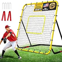 Durable Baseball Rebounder Net, 4x4 Ft Foldable Baseball and Softball Bounce Back Net with 7 Angles, Easy-Adjust Pitchback Trainer Rebound Net