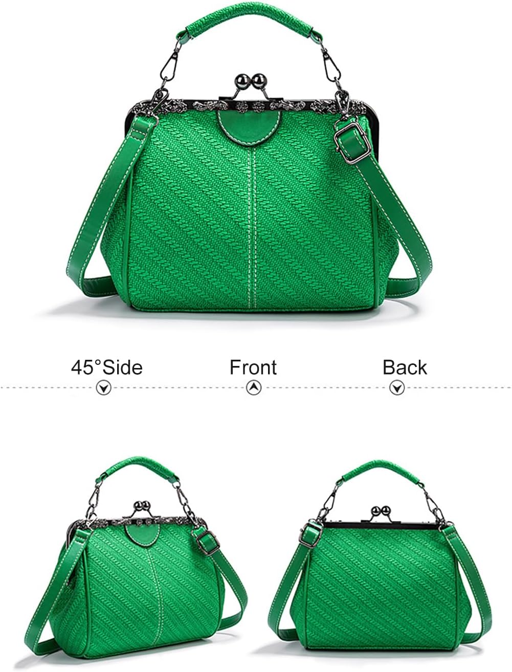 Kiss Lock Handbags for Women Vintage PU Leather Evening Clutch Satchel Retro Hollow Crossbody Shoulder Purse Tote