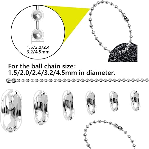 Miniatura 4 de OIIKI 150 cierres de conector de cadena de bolas de acero inoxidable plateado se adapta a clips de cadena de bolas de cuentas de 1.52.02.43.20.177 in