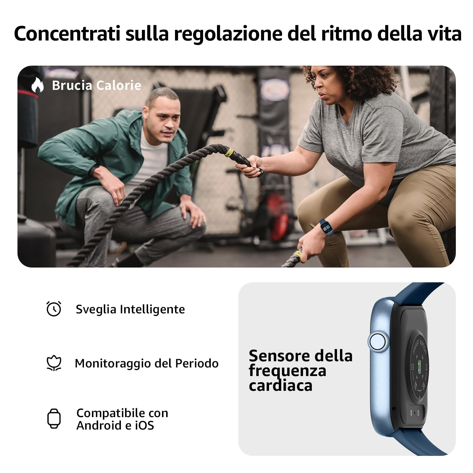 AcclaFit Smartwatch Uomo Donna, 1.85" Orologio Smartwatch con Effettua/Risposta Chiamate, 113 Sportive Smart Watch con Contapassi/SpO2/Sonno/Cardiofrequenzimetro, Impermeabil IP68 per iOS Android
