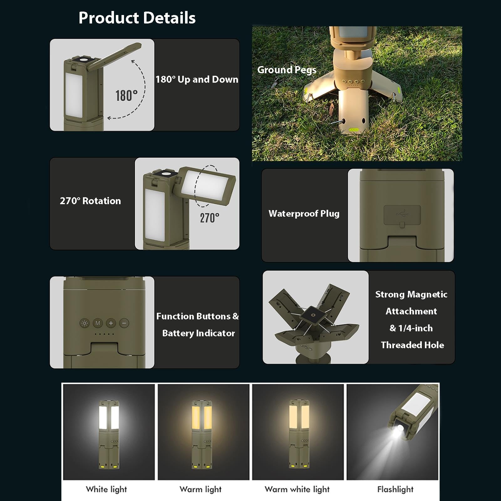 Linterna Magnética Recargable Luces De Camping Telescópicas