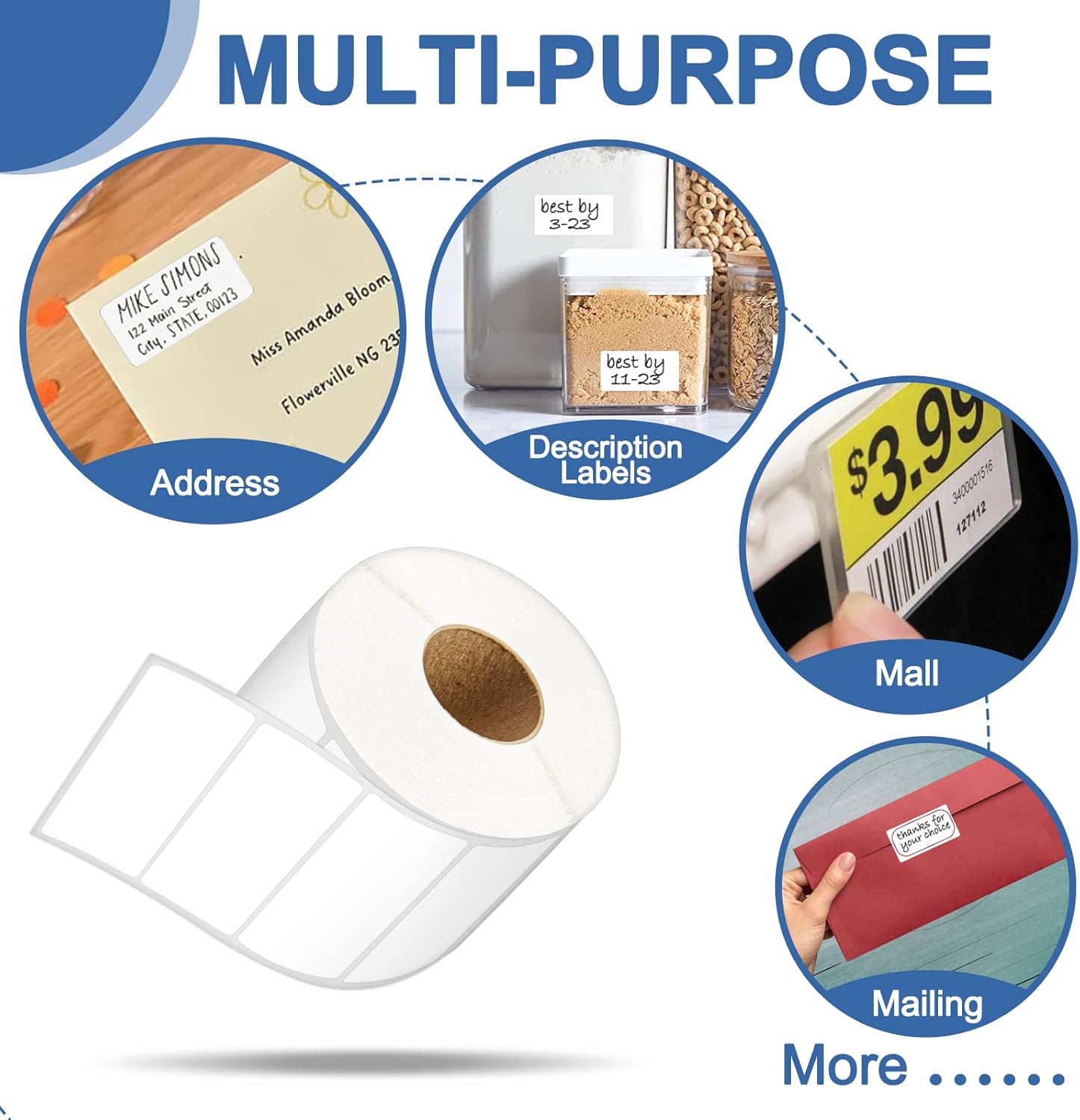 12 Rolls of 1000 2 1/4x1 1/4” Direct Thermal Labels for Barcode, Perforated Address Labels, Thermal Paper Self-Adhesive Label Stickers Mailing Compatible with Rollo, Zebra & Other Desktop Printers