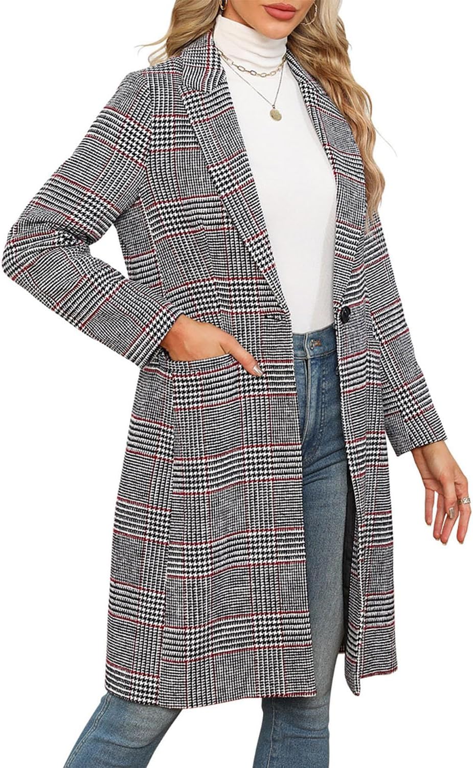 CHICZONE Women's Notch Lapel Double Breasted Mid Long Pea Coat Wool Blend Overcoat Winter Outwear - Image 3